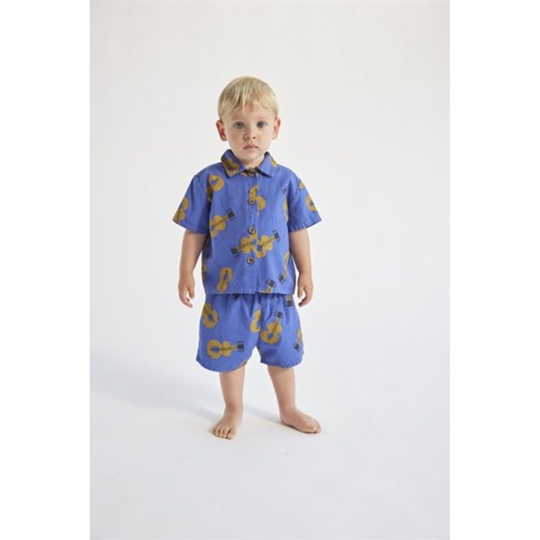 Bobo Choses Baby Acoustic Guitar All Over Woven Skjorte Short Sleeve Navy Blue Sale