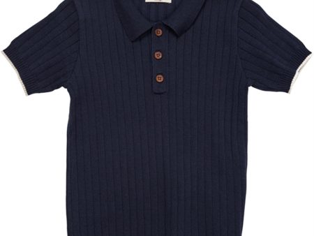 Copenhagen Colors Navy Cream Comb. Rib Strik Polo For Cheap