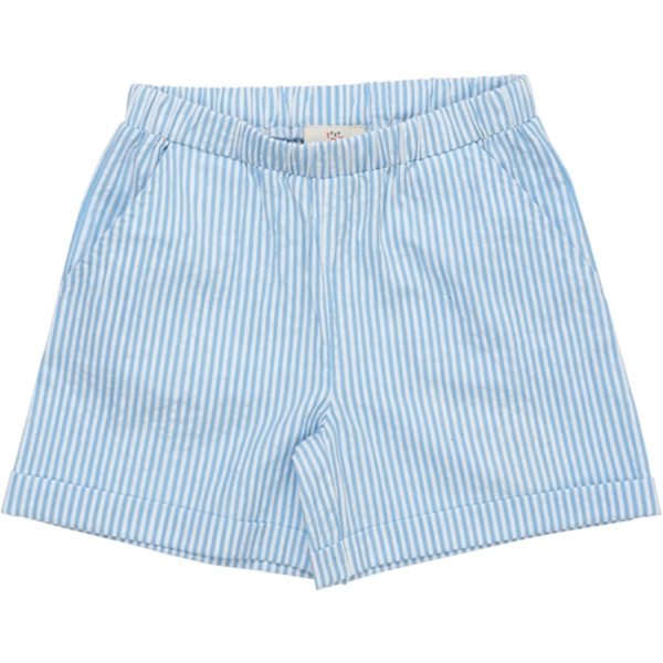 Copenhagen Colors Sky Blue W Cream Stripe Seersucker Sporty Shorts Hot on Sale