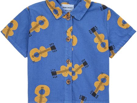 Bobo Choses Baby Acoustic Guitar All Over Woven Skjorte Short Sleeve Navy Blue Sale