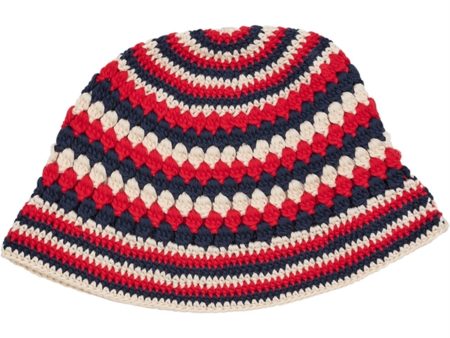 Copenhagen Colors Cream Navy Red Comb. Hæklet Hat Hot on Sale