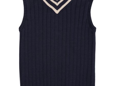 Copenhagen Colors Navy Cream Comb. Strik Vest m. V-hals Supply