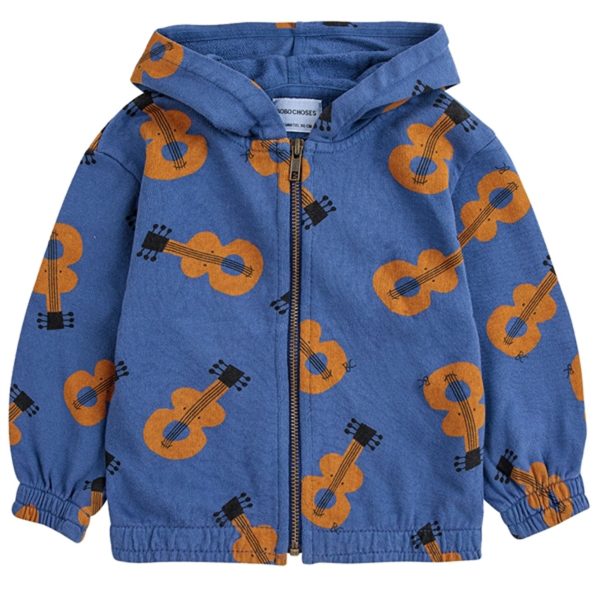 Bobo Choses Baby Acoustic Guitar All Over Zipped Hoodie Navy Blue on Sale