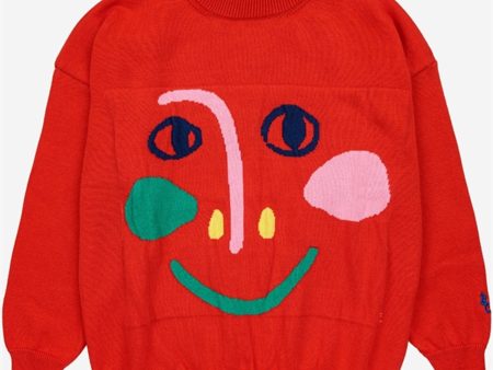 Bobo Choses Smiling Mask Sweater Round Neck Red Cheap