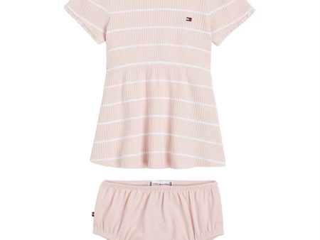 Tommy Hilfiger Baby Striped Rib Kjole Whimsy Pink   White Stripe For Sale